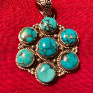 Vintage Turquoise Silver Filigree Pendant Necklace